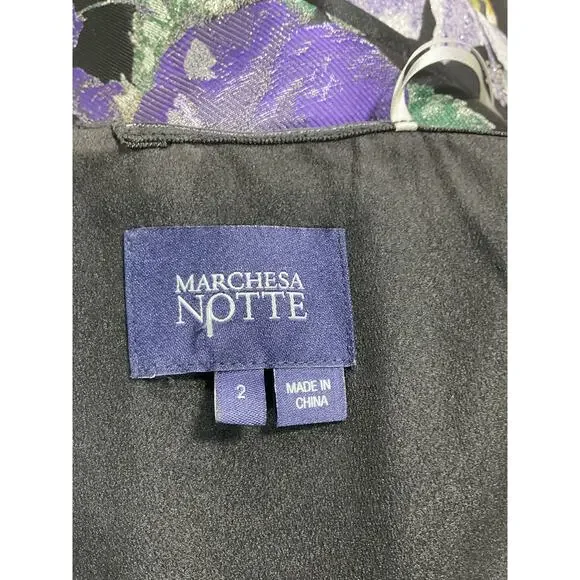 Marchesa Notte 'Strapless' Black Metallic Floral-Jacquard Gown Size 2 Dresses